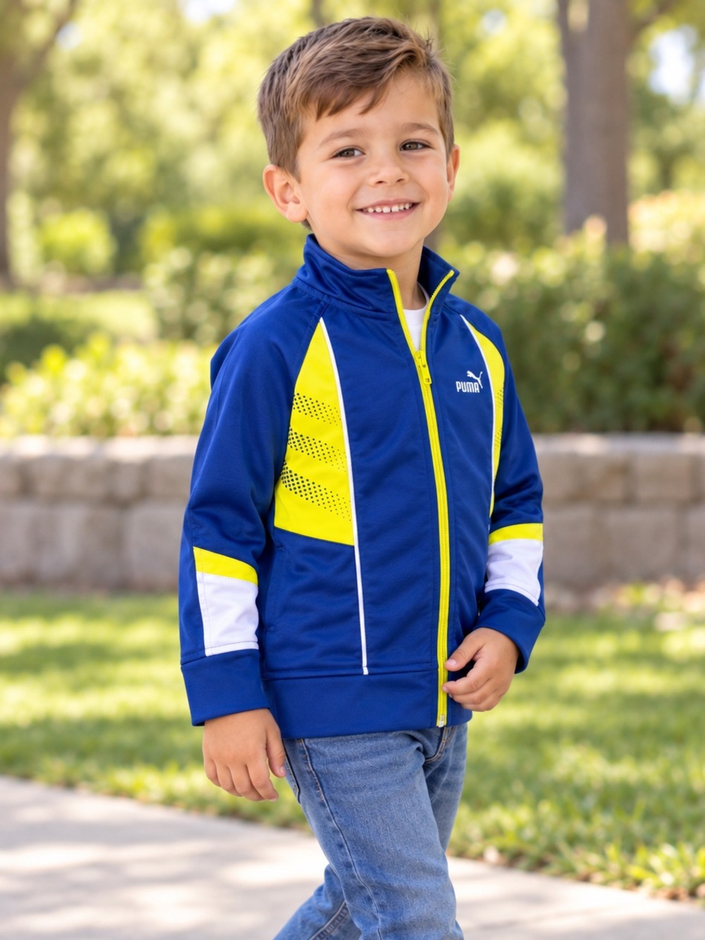 Puma Boys Blue Yellow Full-Zip Track Jacket Athletic | Size 4